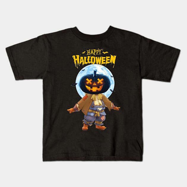 Happy Halloween Pumpkin Scarecrow Kids T-Shirt by obodo